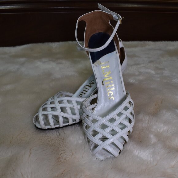 I. Miller Vintage White Leather Cage Pumps Sz 8.5 Ankle Strap Heels Chic - Picture 2 of 14